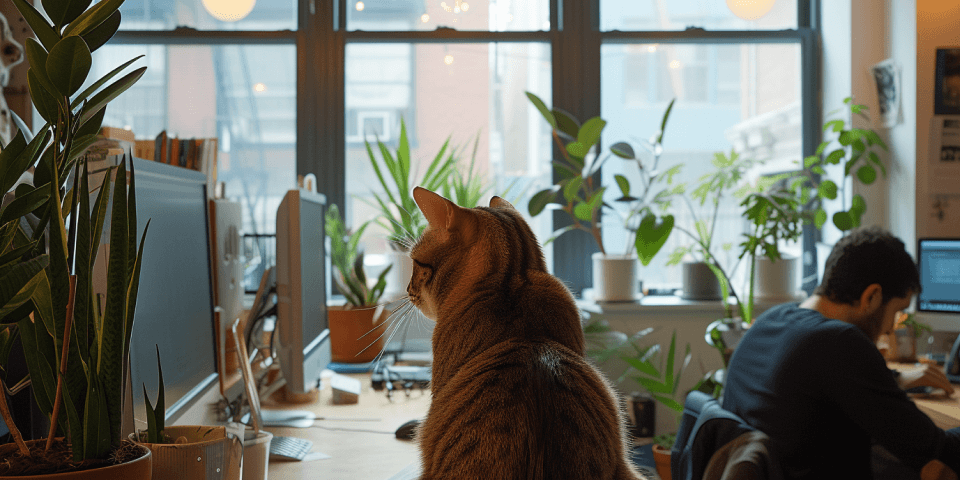 Toby the office cat, loves the occasional noodle